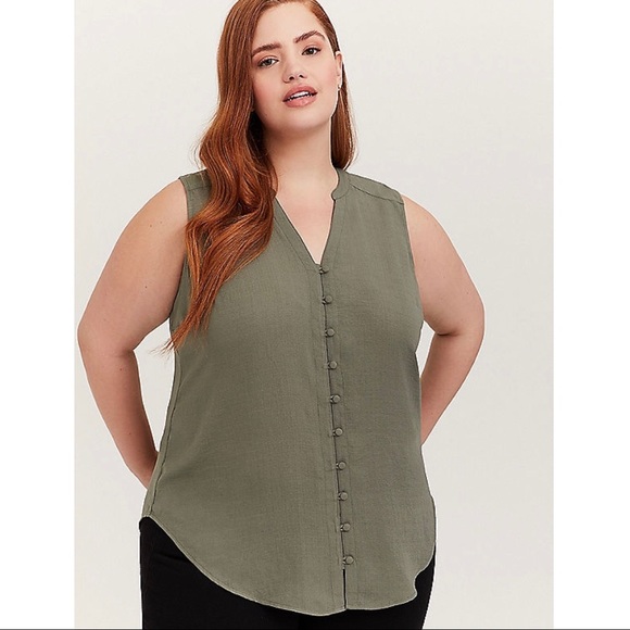 torrid Tops - Torrid Light Olive Harper Gauze Button Front Tank